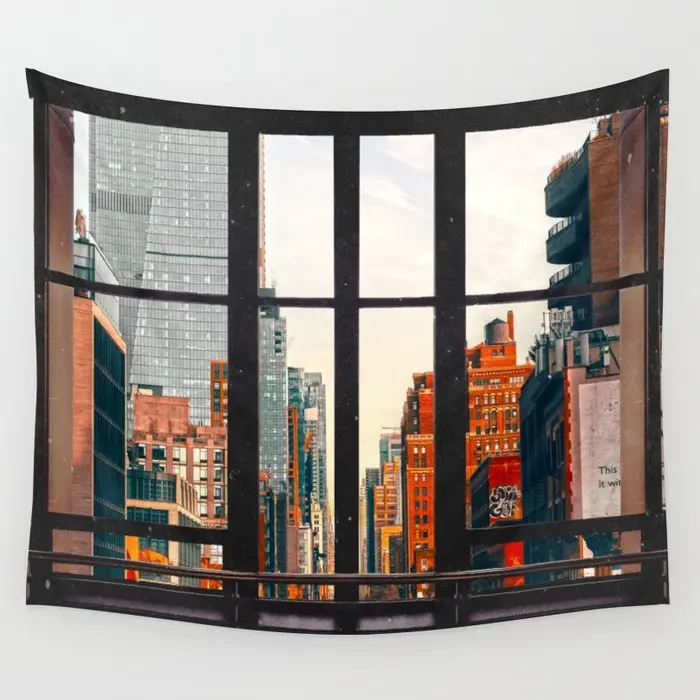 

New York City Window Tapestry Background Wall Covering Home Decoration Blanket Bedroom Wall Hanging Tapestries