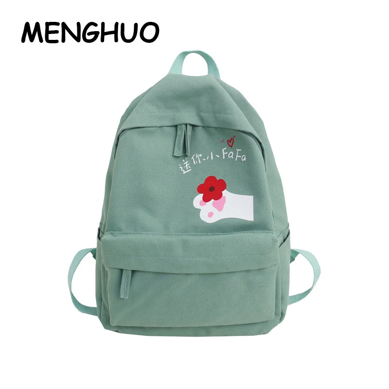 Menghuo элегантный дизайн цветок холщовый рюкзак женская черная сумка школьные
