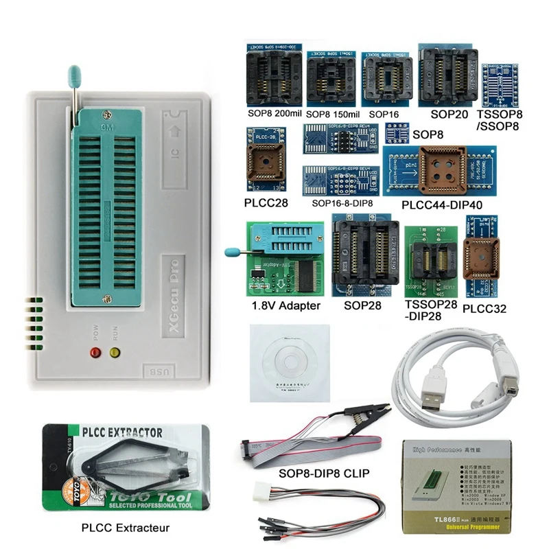 Newest V8.33 Tl866Ii Plus Universal Minipro Programmer Tl866 Nand Flash Avr Pic Bios Usb Programmer+17 Pcs Adapter | Электроника