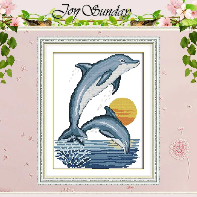 

Набор для вышивки крестиком с изображением двух маленьких дельфинов 11CT 14CT, оптовая продажа, Набор для вышивки крестиком