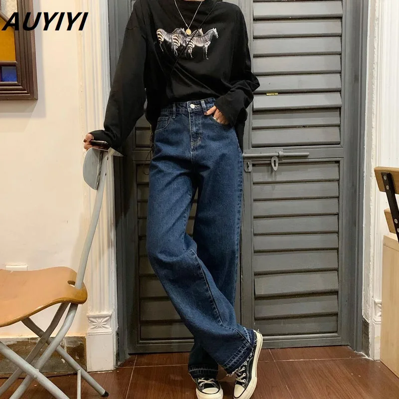 

AUYIYI 2021 Fashion Plus Size High-Waisted Wide-Leg Jeans Women's Autumn New Slim Casual Loose Draped Straight-Leg Pants