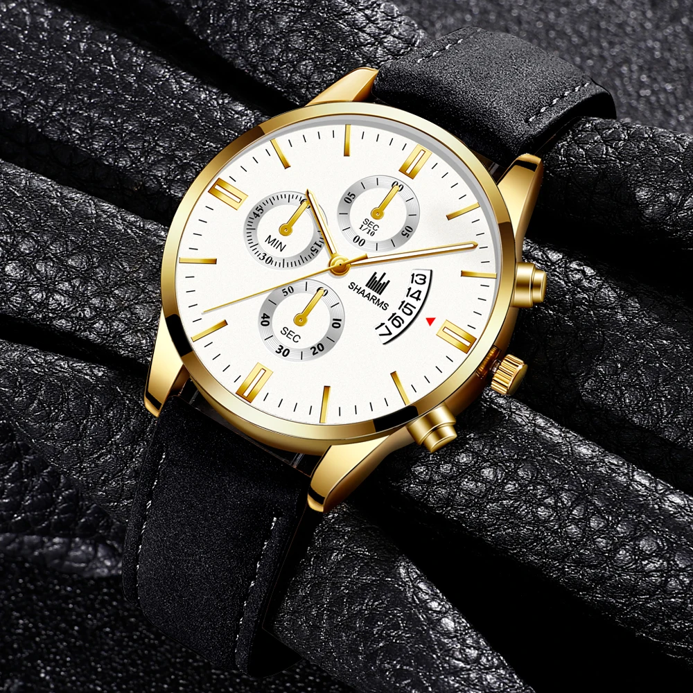 Мужские роскошные кожаные часы модные кварцевые наручные с искусственным