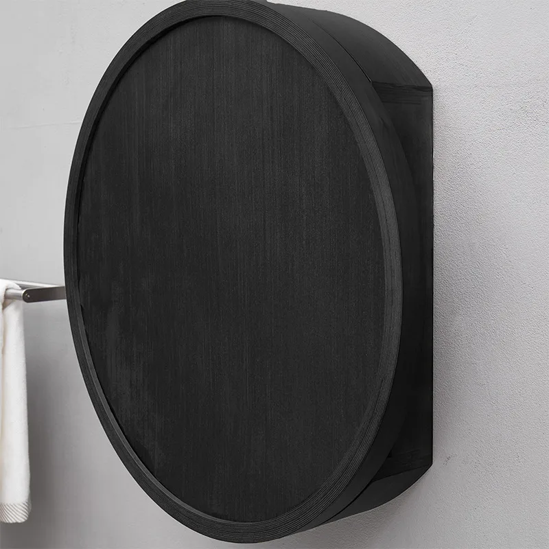 Цельное дерево зеркало для ванной комнаты круглый скрытый ящик настенный Анти