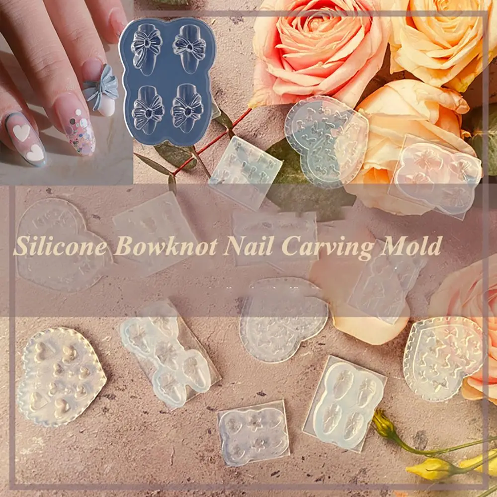 

Cute Manicure Tools Stamping 3D Bowknot Silicone Molds Bear Mould Nail Carving Mold Nail Stencils