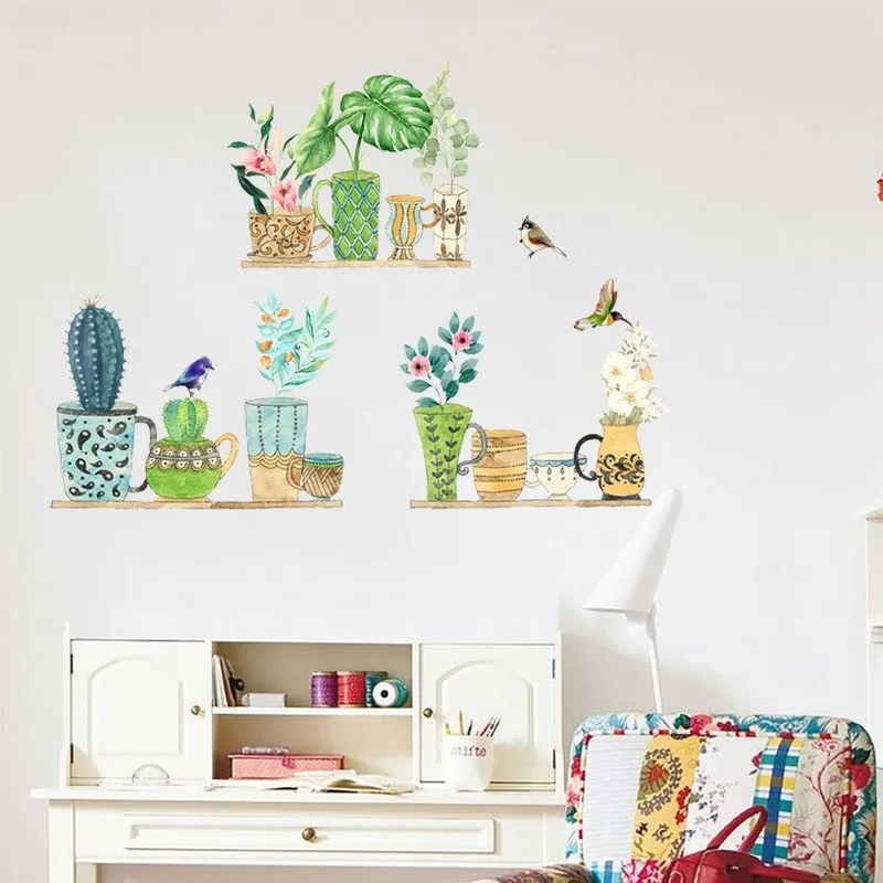 

Cactus Plants Flower Wall Sticker Modern Home Decoration Living Room Wall Decor Mural Mural Aesthetic Poster Removable Wallpaper