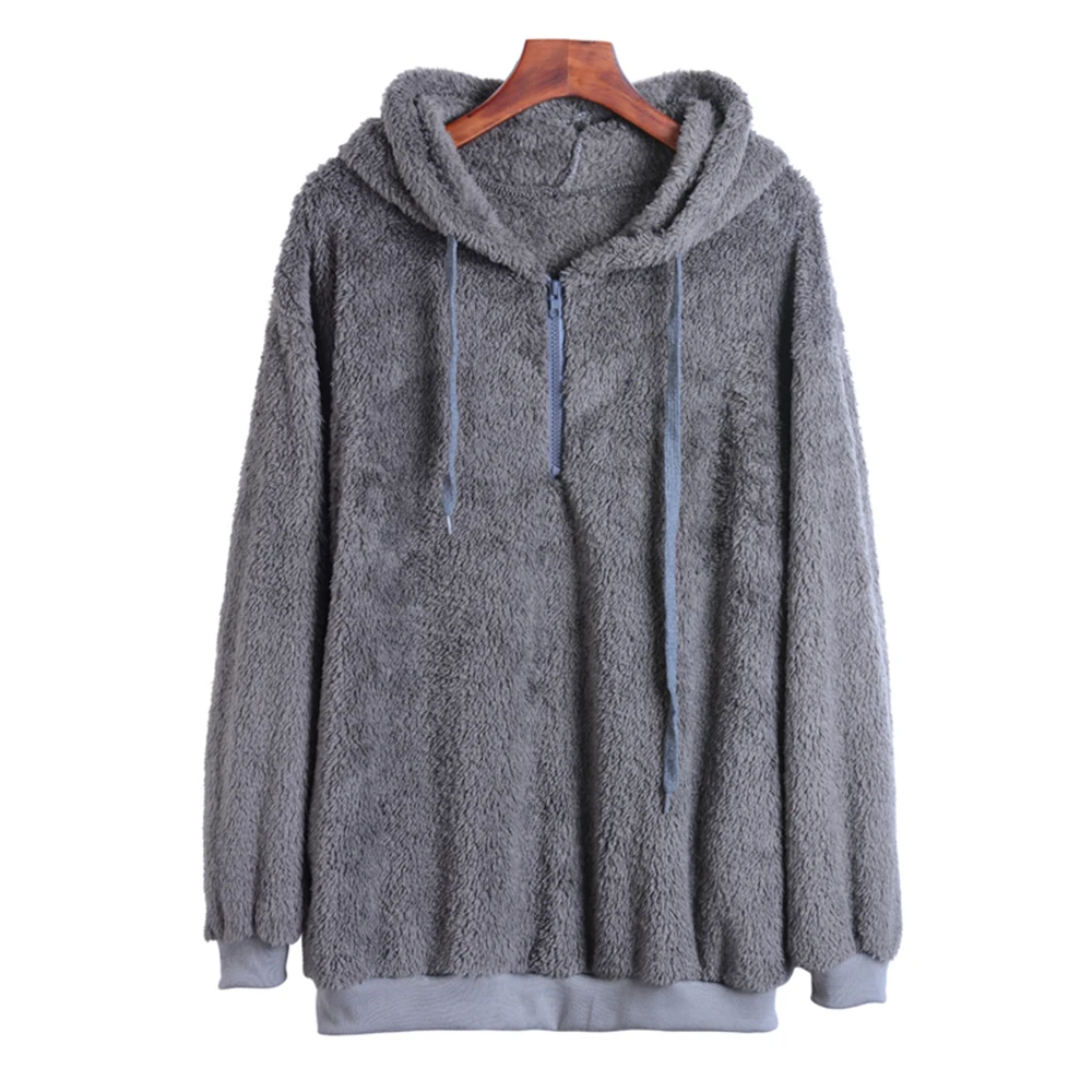

Women Fleece Hoodies 2018 Long Sleeve Hooded Pullover Sweatshirt Autumn Winter Warm Zipper Pocket Fur Coat Plus Size