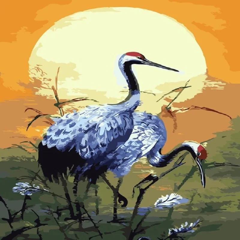 

Oil Painting By Number On Canvas Handmade Acrylic Paints To Picture By Number DIY Crane Animal Craft Kits For Adults Home Decor