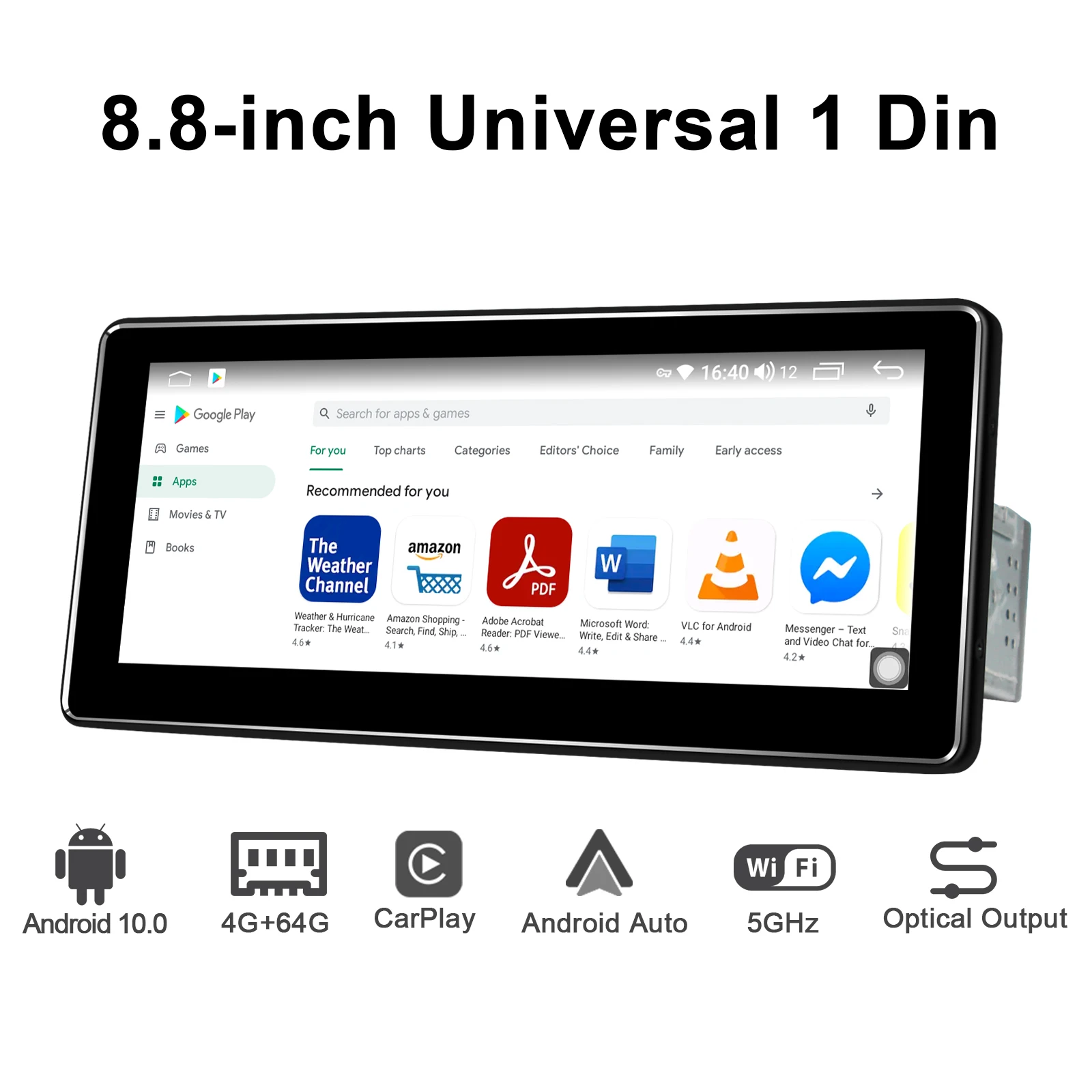 8.8 inch Car Radio GPS Navigation 4GB RAM&64GB ROM head unit stereo universal 1 din Android 10 video player support 4G/Carplay