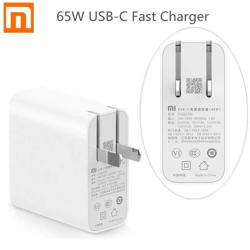 Xiaomi 65w USB C адаптер питания QC 3 0 вилка для дома Быстрая зарядка мобильное зарядное