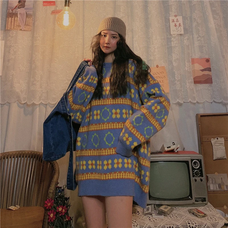 

Autumn Winter Sweater Women streetwear Vintage Long sleeve Pullover Female sweaters Stripes oversized Womens sweater Tops