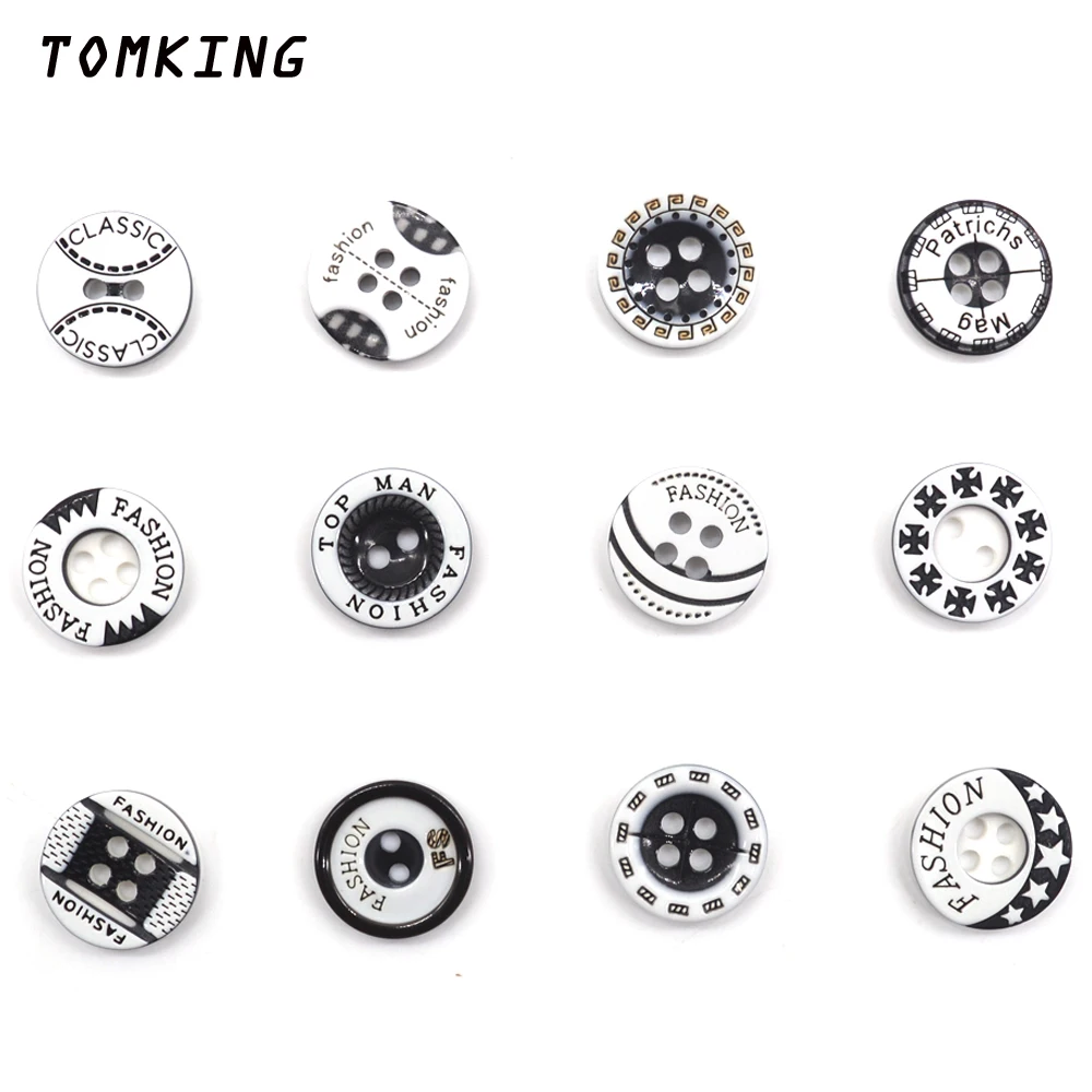 Лидер продаж 60 шт./лот 12 мм черно белые пластиковые пуговицы из смолы тканевые