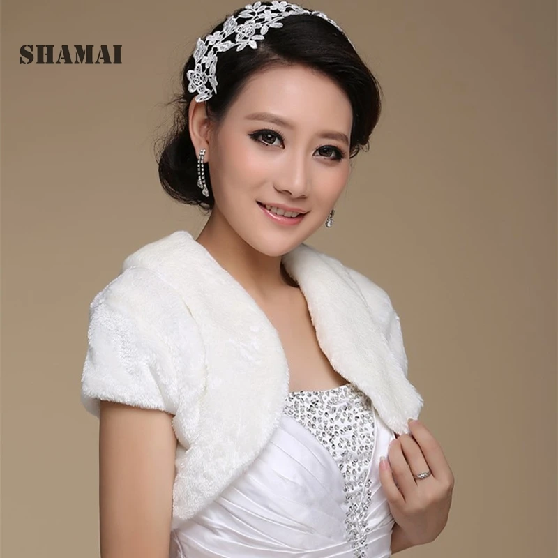 

Short Sleeve Bridal Jacket Warm Faux Fur Women Wedding Party Wrap Boleros Bridal Jackets Evening Coat