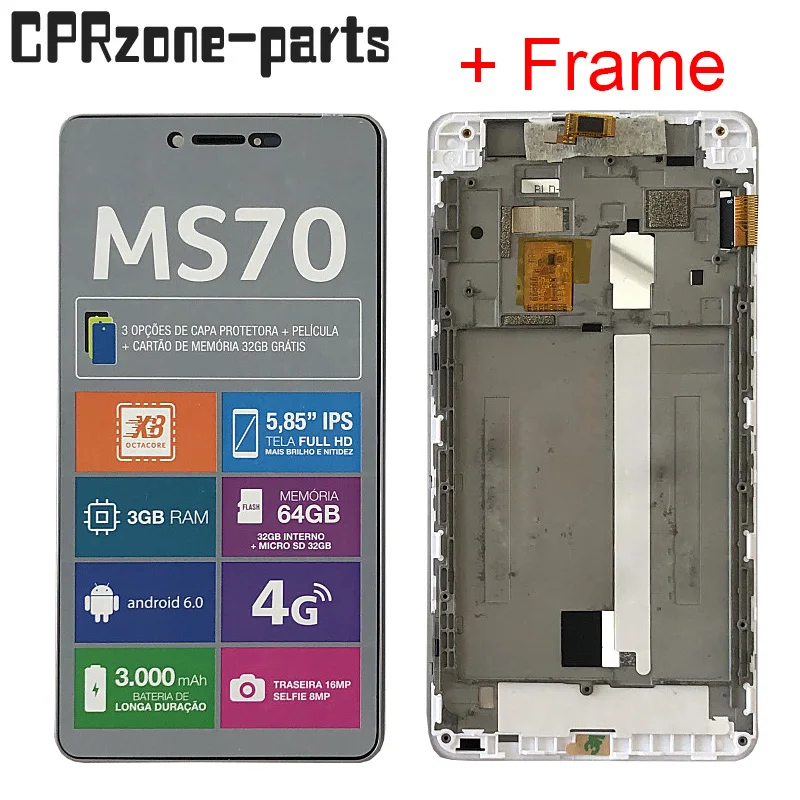 

5.85" Black + Frame For Multilaser MS70 LCD Display with Touch Screen Digitizer Sensor Panel Assembly