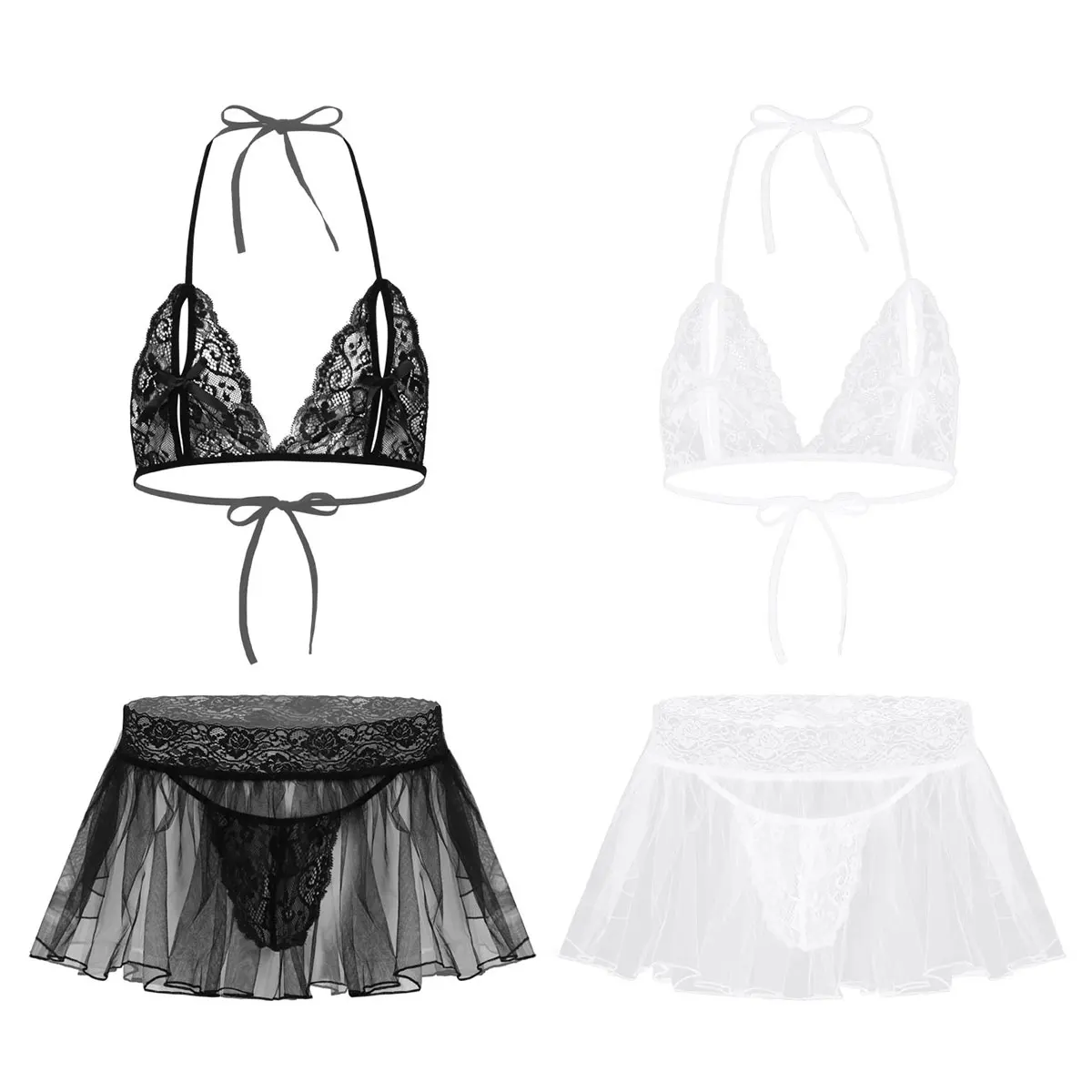 Нижнее белье Мужское эротическое прозрачное кружевное Привлекательный комплект