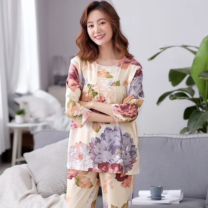 

New Summer Printed Modal Women Pajamas Set Elegant Casual Comfortable Loose Soft Plus Size M-3XL Female Sleepwear