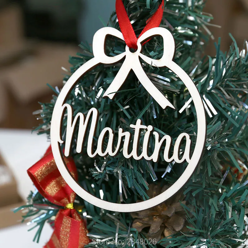 Рождественская бирка с деревянной лентой на заказ различным именем