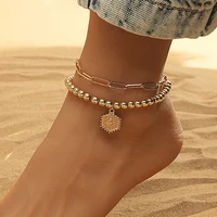 fashion geometric beach anklet for women love letter crown simple personality metal anklet wedding party jewelry gift
