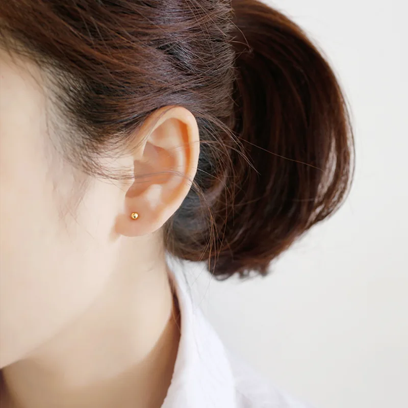 

AsinLove 18K Gold Round Bead Stud Earrings Minimalism Textured Trendy Popular 925 Silver Earrings For Women Fine Jewelry Gifts