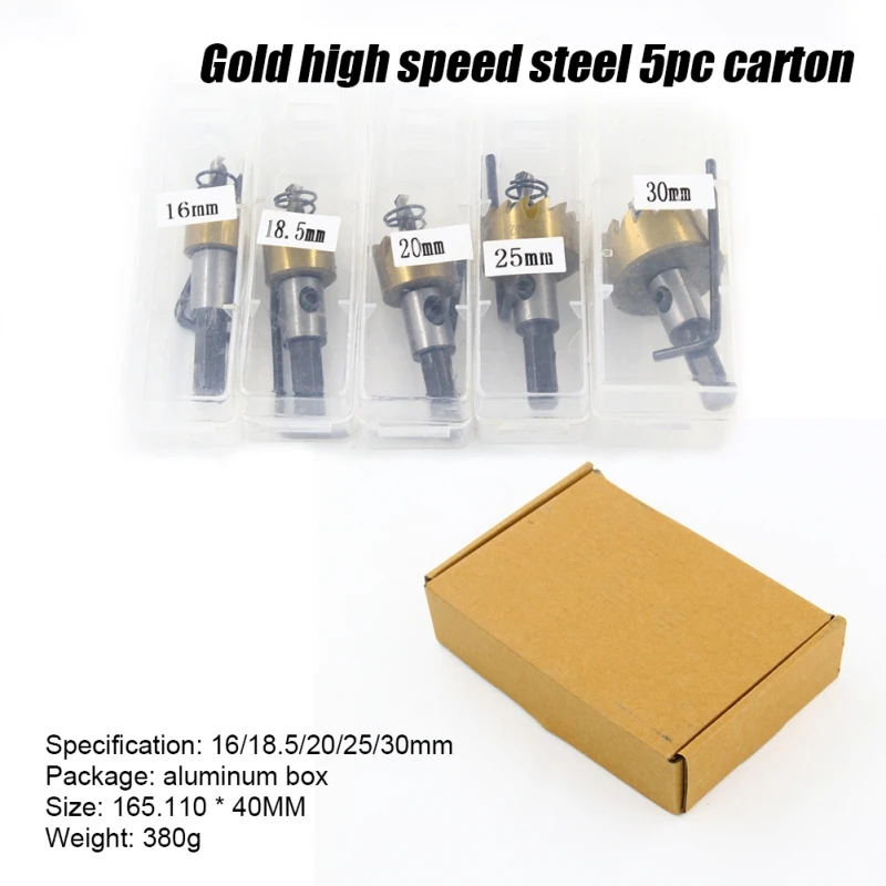 

High-speed Steel Hole Opener Set 5Pcs Circular Alloy Stainless Steel Metal Industrial Iron Sheet 16~30mm Drill Bit Hole Opener T