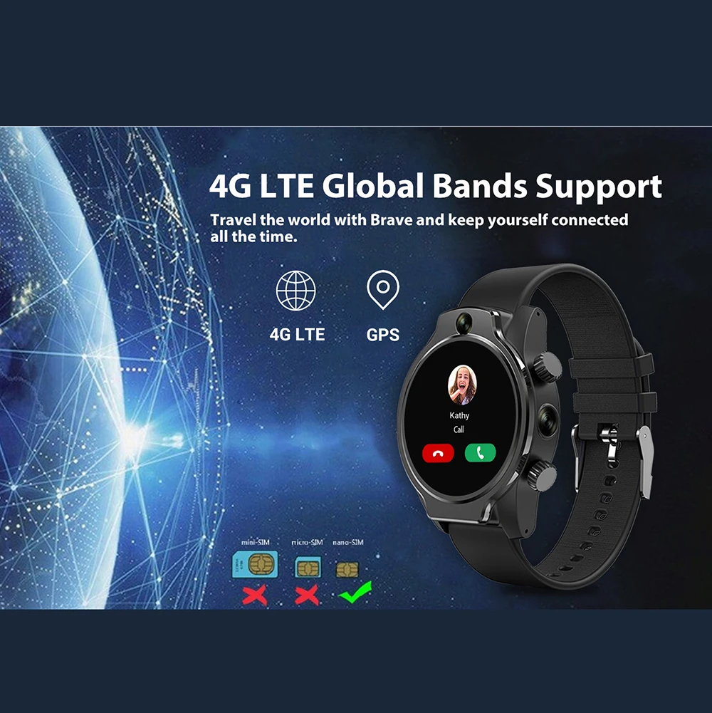 Смарт-часы Rogbid Brave 3G LTE GPS 3 ГБ 32 двойная камера 8 Мп Wi-Fi IP68 водонепроницаемые для Xiaomi