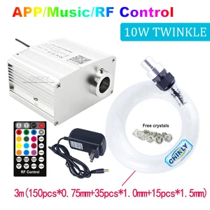 Twinkle Music Control волоконно-оптический светильник s 10 Вт RGBW светодиодный светильник с 3 м волоконно-оптическим кабелем потолочный светильник s Bluetooth APP  RF Control