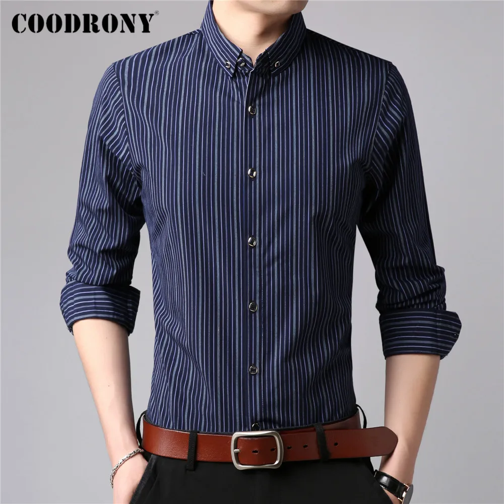 

COODRONY Brand Business Casual Social Dress Spring Autumn New Arrival Classic Stripe Cotton Long Sleeve Slim Fit Shirt Men C6168