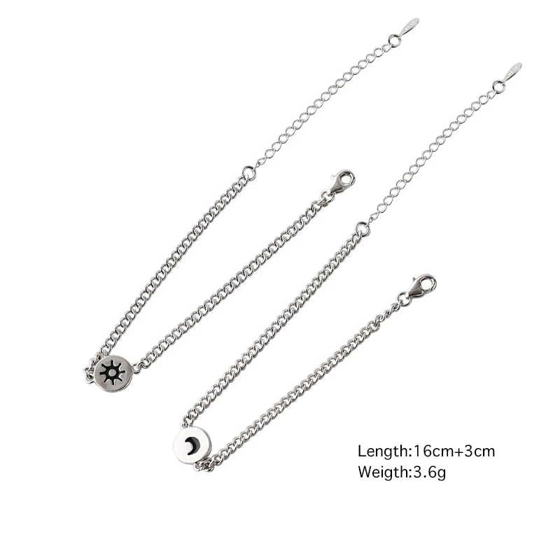 

Trendy Moon Sun Engraved Chain 925 Sterling Silver Bracelet For Women Girls Designer Dainty Jewelry For Friends