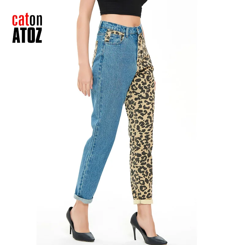 

Женские джинсовые брюки catonATOZ, леопардовые брюки в стиле пэчворк, джинсы-бойфренды с высокой талией, Осень-зима 2375