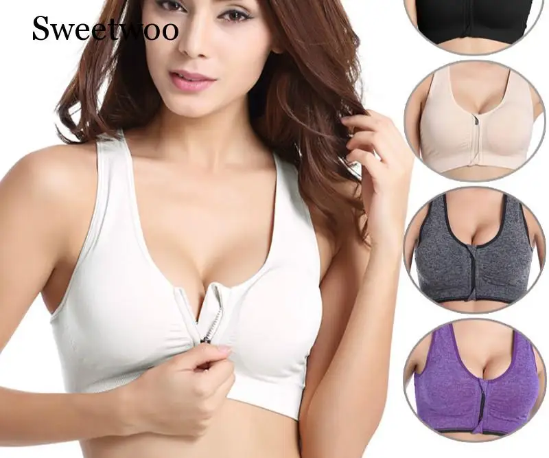 

Women Zipper Push Up Sports Bras,Plus Size XL Padded Wirefree Breathable Sports Tops,Fitness Gym Yoga Sports Bra Top