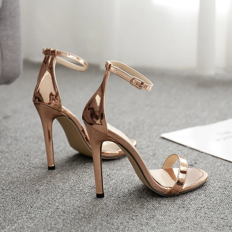 

35-42 large size one line high heeled sandals champagne gold thin heeled women's shoes