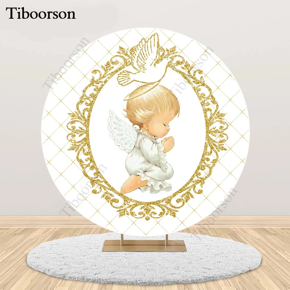 

Circle Backdrops Pigeon God Bless Round Background Baptism First Holy Communion Angel Baby Shower Decorations Cylinder Cover