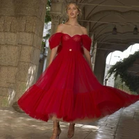 robe de soiree curto sexy red off the shoulder evening dresses ankle length a line lady prom formal party gowns dots tulle