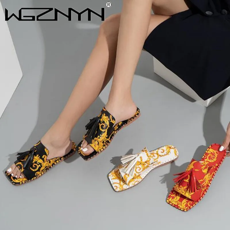 

Women's Shoes 2021 New Slippers Fashion Tassels Decorative Vamp Color Cute Cool Slippers European American Flat Bottom Slippers