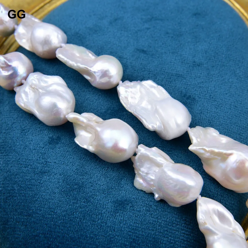 

GG Jewelry Classic 8'' 2Strands 28MM white baroque keshi reborn pearl bracelet Mabe Clasp