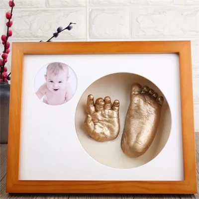 3D DIY новорожденная ручная форма нога фоторамка детская гипсовая отливка комплект стерео клон отпечаток руки мягкий глиняный чернильный коврик сувениры - Цвет: Coffee