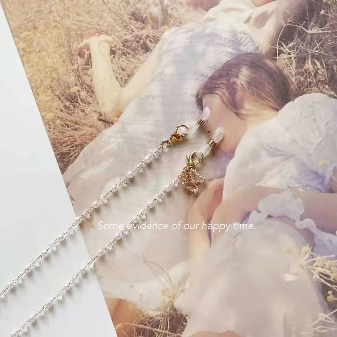 

Ожерелье с цепочкой для очков и наушников, акриловое ожерелье с подвеской-бабочкой из бисера, маленькая мультяшная маска с маской в Корейск...