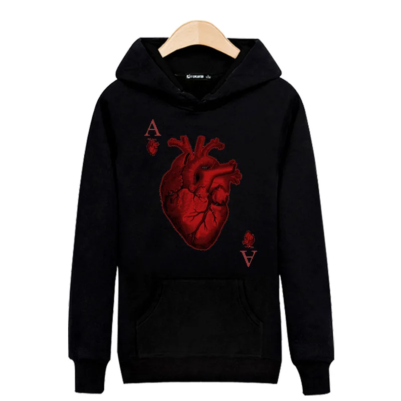 

Harajuku Red Heart Design Hoodies Sweatshirt Hoodie Mens streetwear style High Quality Gray Cotton Hoody Tracksuit men Clothing