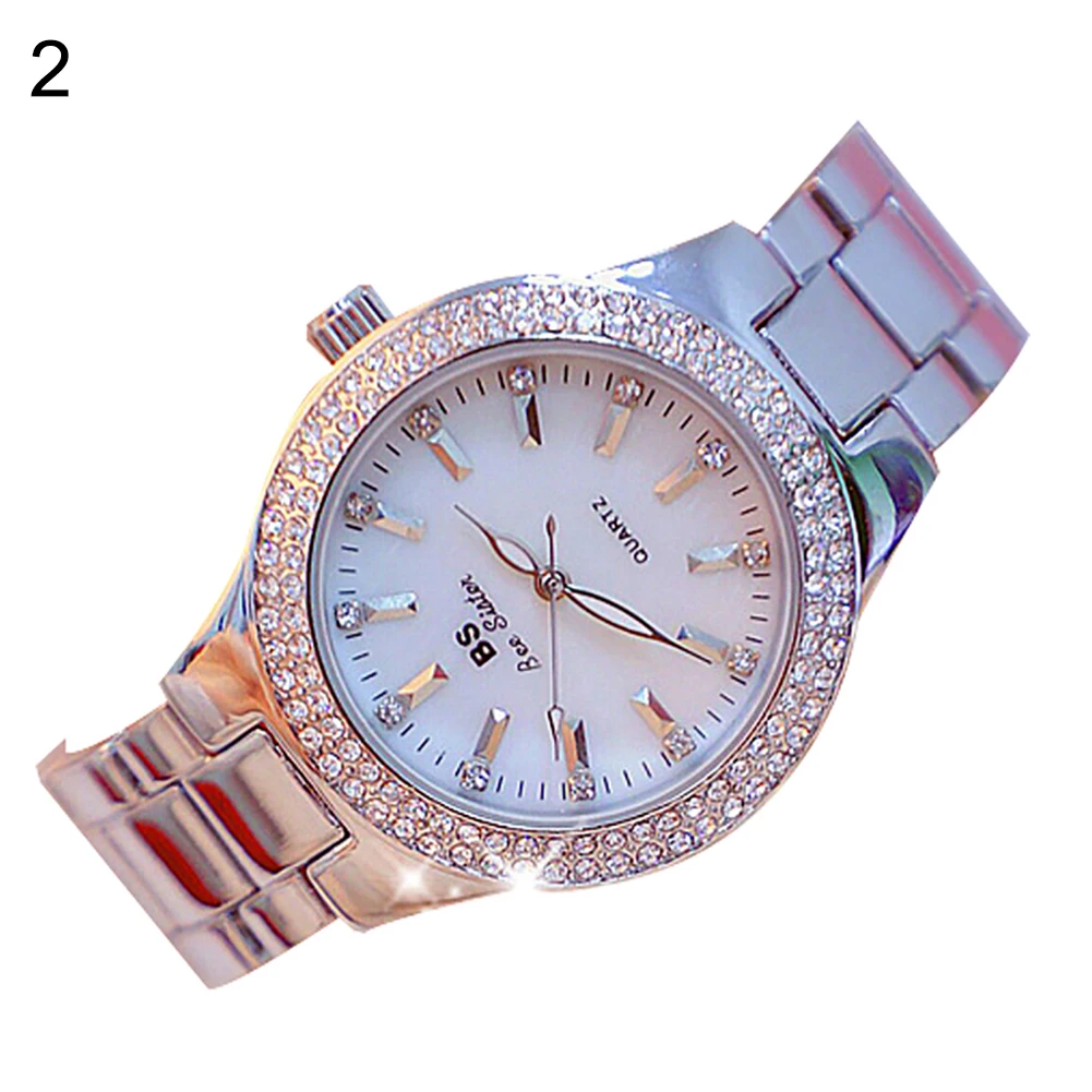 

Fashion Women Rhinestone Round Dial Alloy Linked Strap Analog Quartz Wrist Watch Ladies Dress Watches Gift Luxury Fashionable