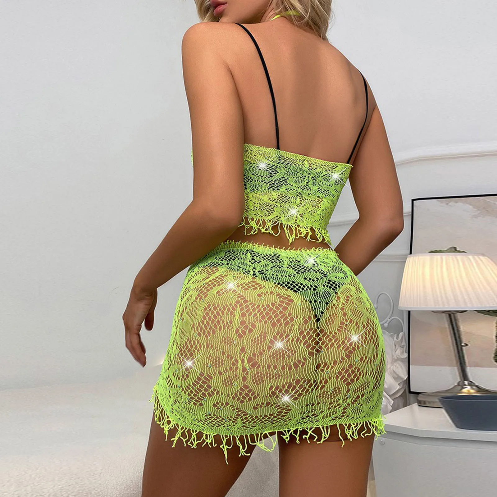 Женское нижнее белье сексуальное кружевное стразы комплект бикини из двух