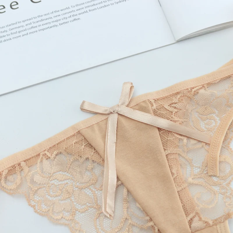Women's Cotton Tie Thongs T-Shirts Panties Sexy Comfortable Lace Cutout G-String |