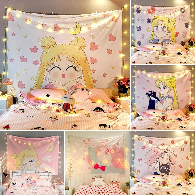 Макраме аниме гобелен kawaii милая женщина Девушка Спальня Декор настенный розовый