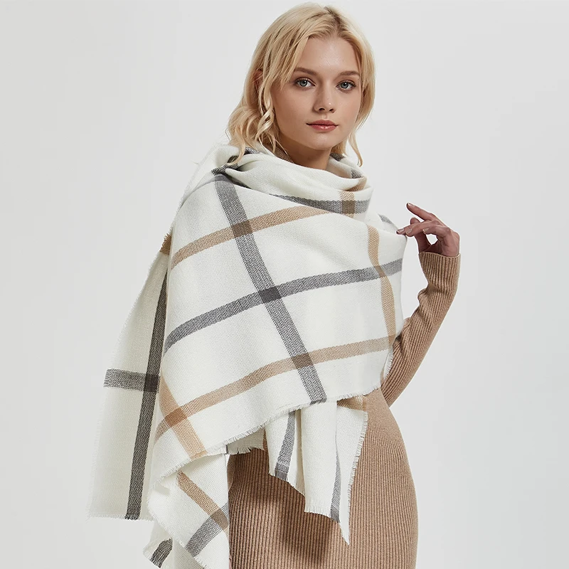 Женский теплый шарф [FEILEDIS] длинный мягкий простой в клетку милый вязаный шарф| |