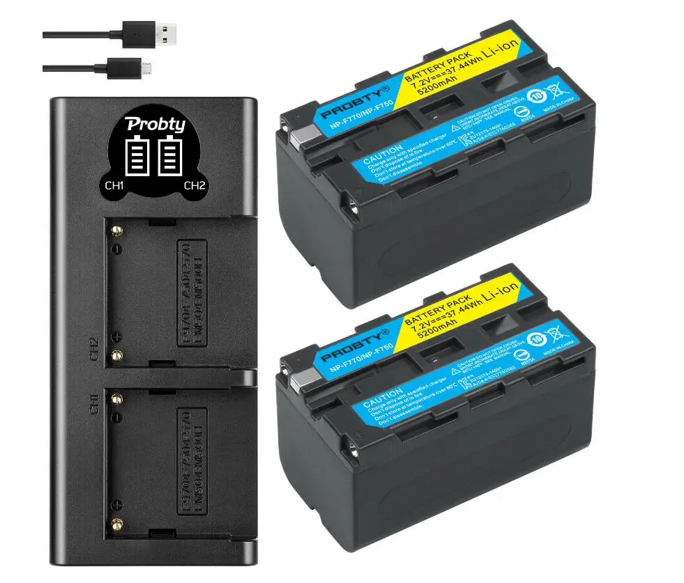 2BatteryWithCharger 5200 мА/ч, NP-F770 NP-F750 NP F770 np f750 NPF770 750 Батарея+ светодиодный USB Зарядное устройство для sony NP-F550 NP-F770 NP-F750 F960 F970 - Цвет: 2BatteryWithCharger