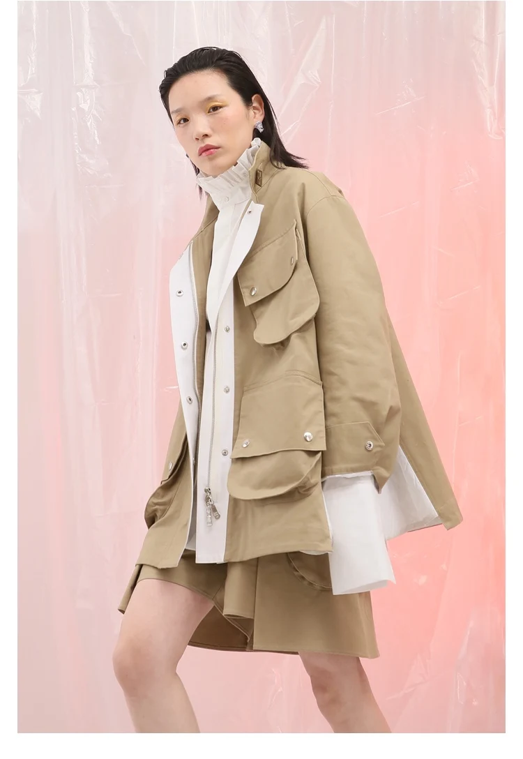 IRINAL06 FW коллекция негабаритных лоскутное стиль сафари женский плащ