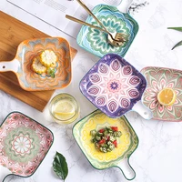 ceramics thermostability baking mould bohemian ceramic bakeware pizza tray hotel restaurant with microwave oven baked rice tray