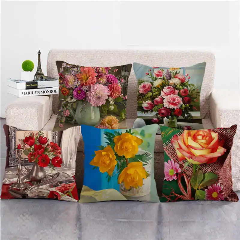 45 см * красивая роза цветы растения лен/хлопок Чехлы на диванные подушки дивана