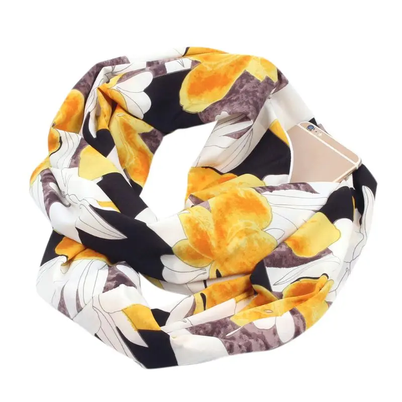 

Womens Womens Double Layer Hidden Zipper Pocket Infinity Loop Scarf Boho Style Floral Geometric Striped Printed Contrast Color