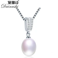 dainashi 100 genuine natural freshwater oval pearl necklace 925 sterling silver zircon pendant floating fine jewelry for women