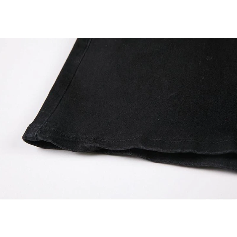 

Black Shorts Pants Women Gothic Punk Crop Jeans Retro Metal Spliced High Waist Zipper Fashion 2021 Spring Summer Street Female