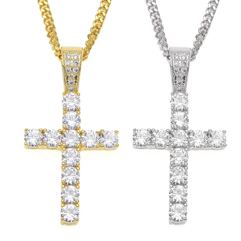 1 ряд AAA CZ камень кубический цирконий крест подвески ожерелья Золото Серебро Цвет